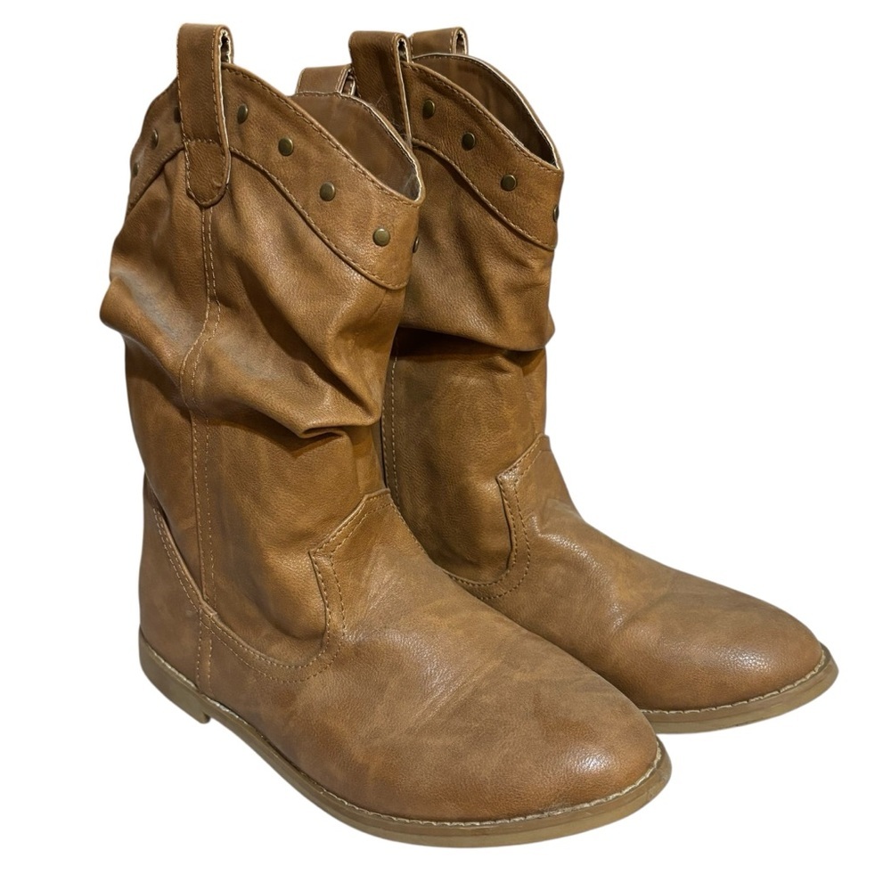 Old Navy girls cowboy boots brown studded slouchy size 2 US big girls
